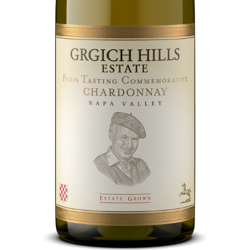 Label of Grgich Hills Estate Paris Tasting Commemorative Chardonnay, honoring the Judgement of Paris in 1976.