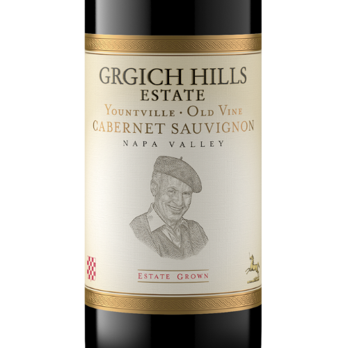 Label of Grgich Hills Estate Yountville Selection Old Vine Cabernet Sauvignon, estate grown in Napa Valley.