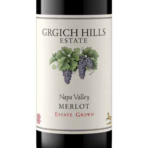 Label of Grgich Hills Estate Napa Valley Merlot.