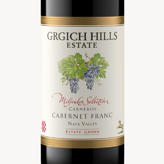 Label of Grgich Hills Estate Miljenko's Selection Cabernet Franc, estate grown in Napa Valley.