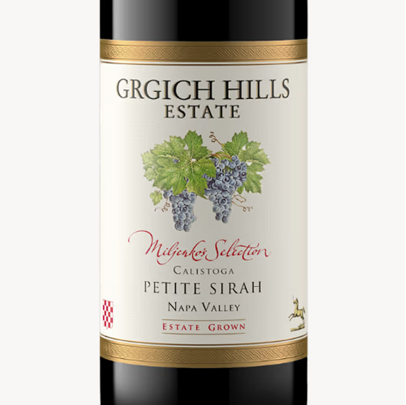 Label of Grgich Hills Estate Miljenko's Selection Petite Sirah, estate grown in Napa Valley.