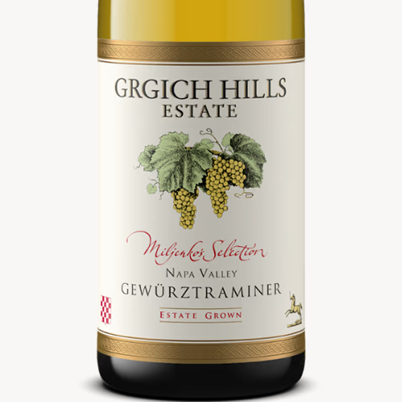 Label of Grgich Hills Estate Miljenko's Selection Gewürztraminer, estate grown in Napa Valley.