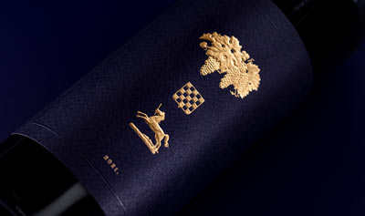 Paradise Block Old Vine Cabernet Sauvignon label with a royal blue background.