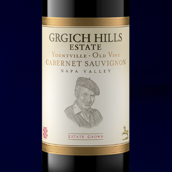 Label of Grgich Hills Estate Yountville Selection Old Vine Cabernet Sauvignon, Napa Valley.
