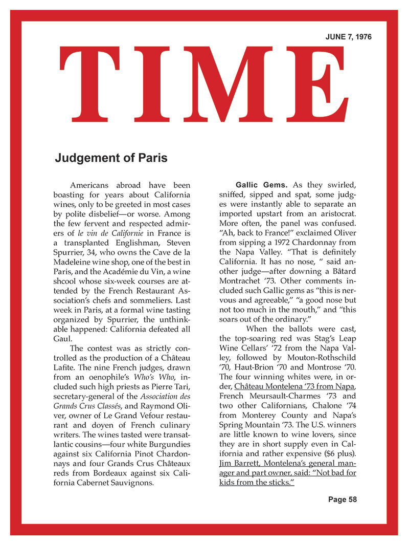 Time Magazine article about The Tasting of Paris win